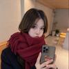 New Autumn and Winter Wool Scarf for Women Versatile Solid Color Scarf  Thickened Warm Shawl  Simple Tassel Red Scarf