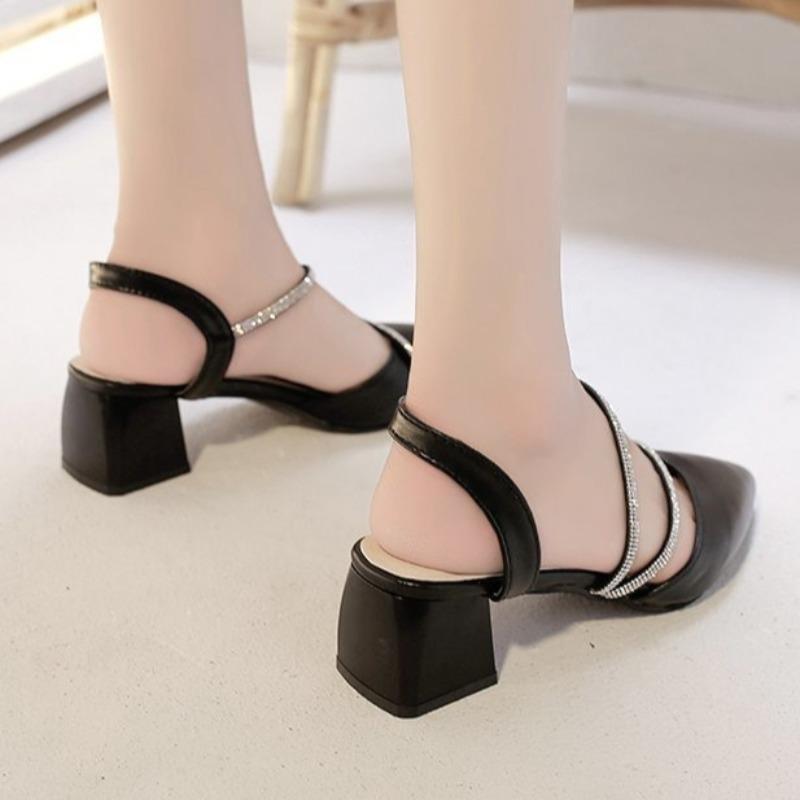 Ladies Baotou Sandals 2025 Summer New Coarse Heel Shoes Diamond Fairy Versatile Skirt Sandals Elegant Fashion Women's Shoes