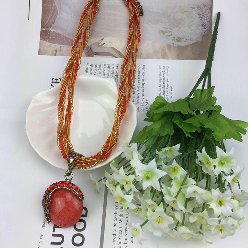 New Product, Fashionable Retro Ethnic Style, Necklace, Diamond-encrusted Opal Necklace, Sweater Chain.