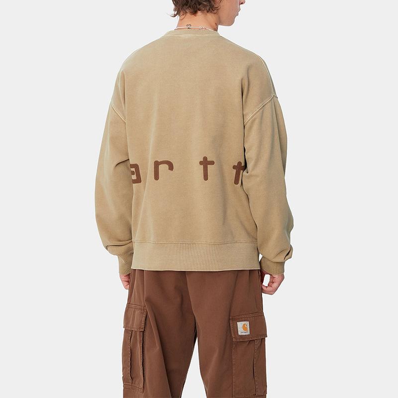 Carhartt WIP FW24 Felt Script Sweat Loose Fit Long Sleeve Crewneck Sweatshirt Men Sweatshirts Khaki I034041-2J8-GD