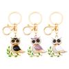 Owl-Shaped Keychain with Enamel Accents Sparkling Rhinestone Car Key Ring for Women Wisdom Symbol Pendant for Bags Keys