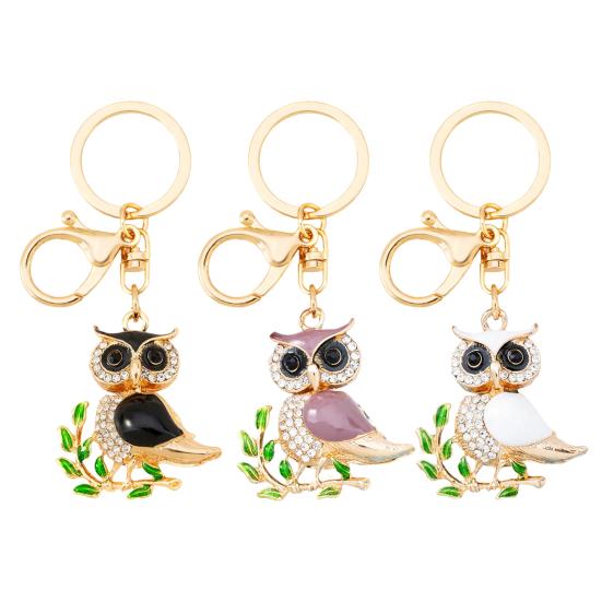Owl-Shaped Keychain with Enamel Accents Sparkling Rhinestone Car Key Ring for Women Wisdom Symbol Pendant for Bags Keys
