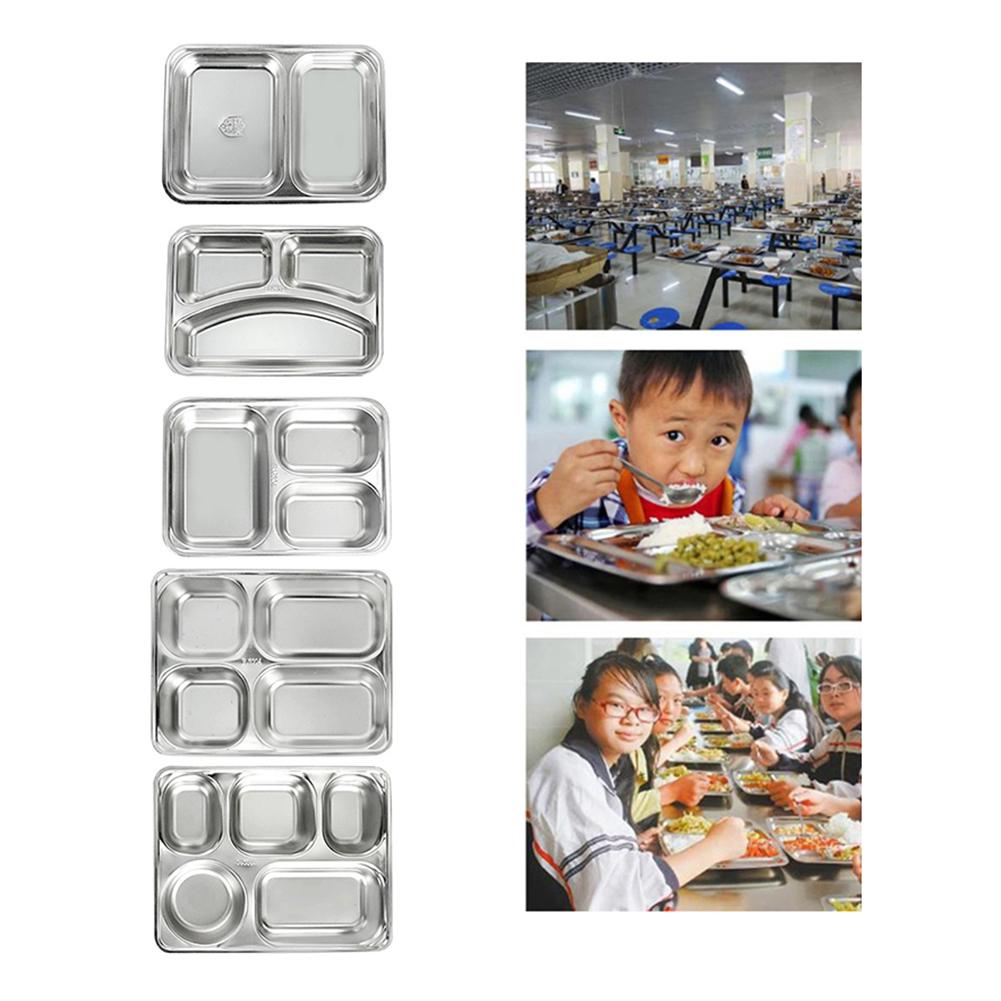Dinner Plates Food Plate Stainless Steel 2/3/4/5 Grids Dinner Tray Dinnerware Divider Plate For School Lunch Container