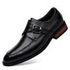 Korean Style Round Toe Men's Leather Shoes with Buckle – Trendy Glossy Business Formal and Wedding Shoes for Nightclub or Hairdresser.