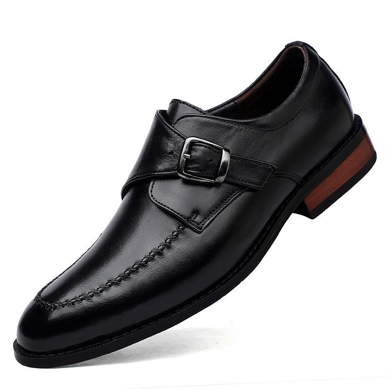 Korean Style Round Toe Men's Leather Shoes with Buckle – Trendy Glossy Business Formal and Wedding Shoes for Nightclub or Hairdresser.