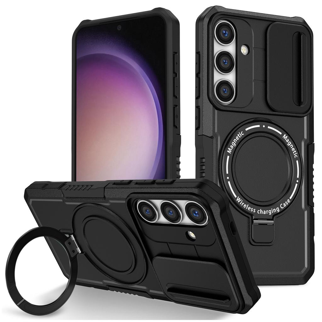 For Samsung Galaxy S24+ Case Slide Lens Window Kickstand Protective Cover Compatible with MagSafe