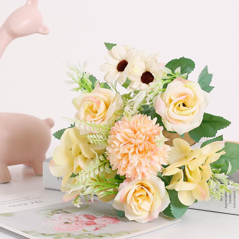 Single Stem Silk Rose Bouquet with Plastic Handle for Wedding Decoration