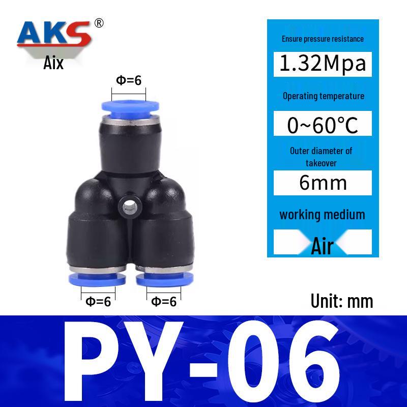 Pneumatic Nylon Air Hose Quick Connect Fittings: PU Straight, PY 5-Way, Cross 4-Way, PZA 3-Way, PE Connector with White/Blue Cap
