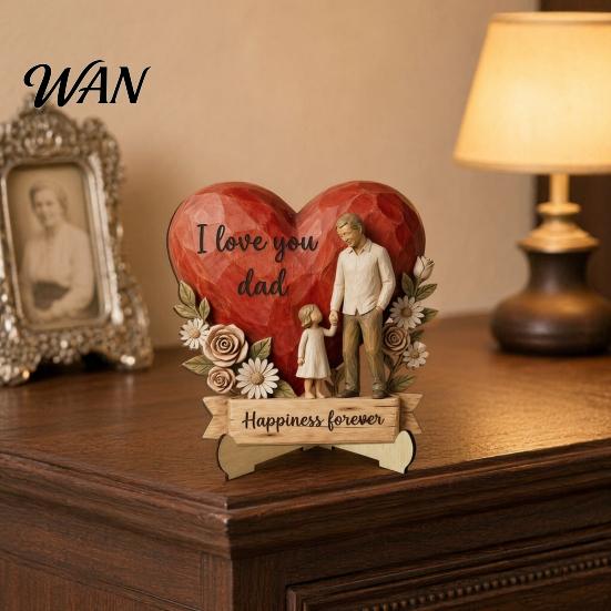 Bookshelf Decor Piece Wooden Ornament with Stable Base, Father Day Ornament, Decorative Resin Carved Sculpture Family Love for Desktop Home