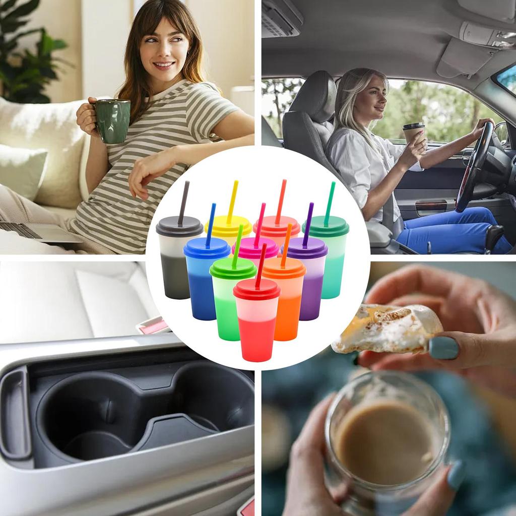 10Pcs 710ml Reusable Blank Plain Plastic Cup Cold Cup Coloured Straw Cup With Lids Leak-proof And Dust-proof Home Supplies