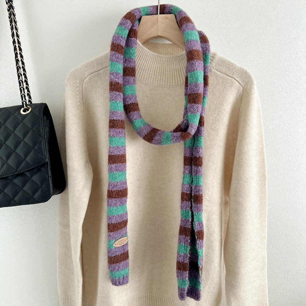 Thickened Striped Scarf Narrow Winter Shawl Fashion Cashmere Knitted Scarf  Daily