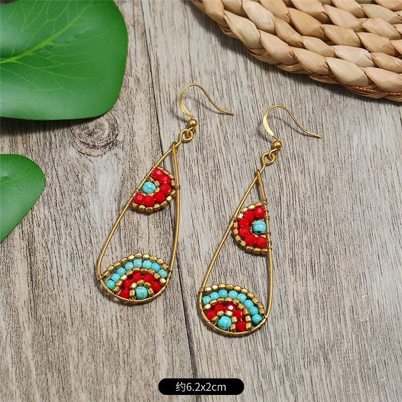 Bohemian Earrings Hand-woven Retro Vacation Versatile Temperament Earrings Women's Long Earrings