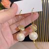 Gold Sequined Pearl Pendant Ear Hook Simple Retro High-end Earrings Fashion Light Luxury Versatile Earrings Women
