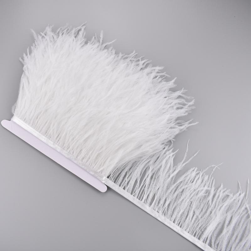 1Meters Ostrich Feathers On Tape Fringe Trim Ribbon 10-15Cm 4-6" Long White Feather Trims Decor For Clothes Flecos Decoration