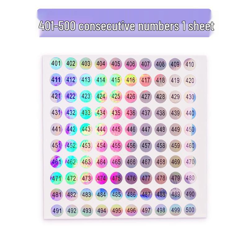 Waterproof Laser-Printed Round Nail Polish Stickers, Consecutive Numbers 1-500