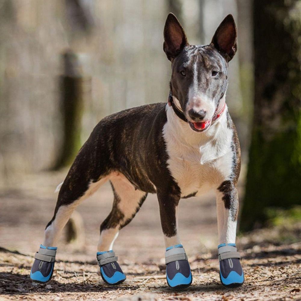 4Pcs/Set Reflective Dog Walking Boots Adjustable Strap Dog Shoes  for Medium Large Dogs