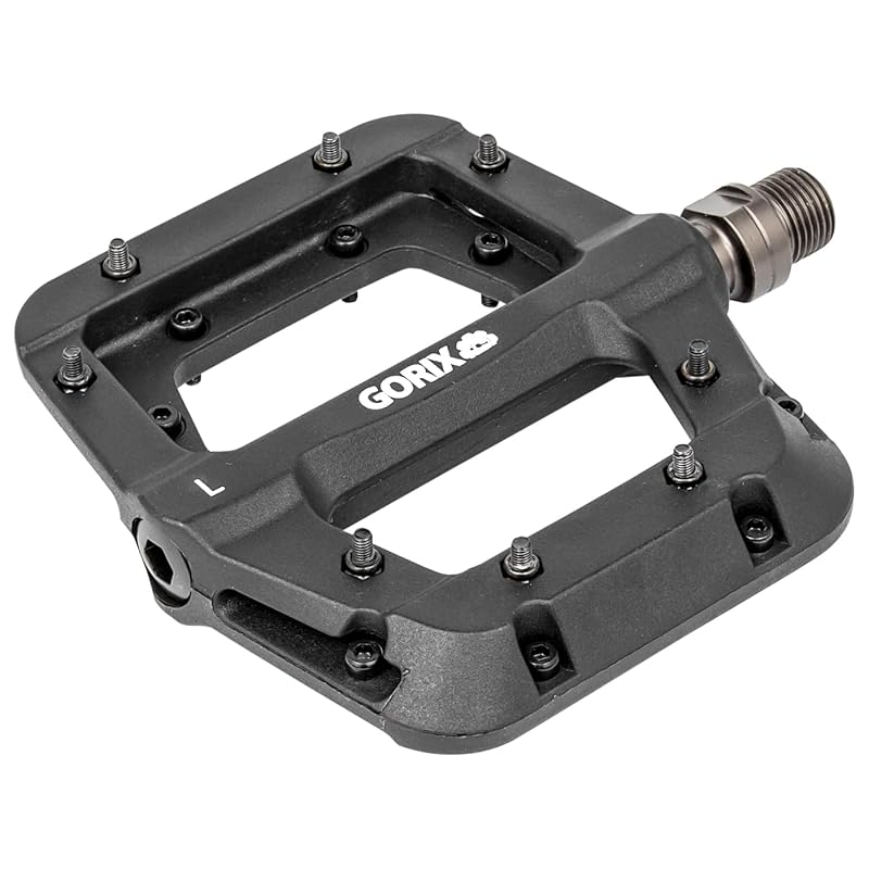 

GORIX bicycle pedals [Durable and lightweight nylon pedals] flat pedal black Good rotation 3 bearings anti-slip pin (GX-F576) road bike cross bike MTB