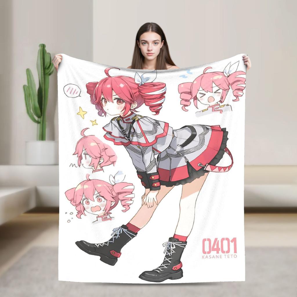 Kasane Teto Blanket Anime Vtuber Plush Novelty Soft Throw Blanket for Bedspread Textile Decor