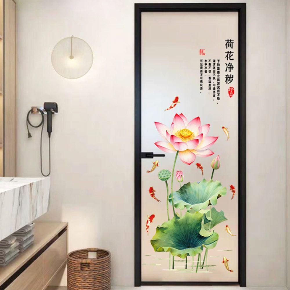 3D Effect Flower Koi Sticker PVC Background Decorative Wall Decal  for Bathroom&Living Room