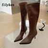 Fashion Eilyken Sexy Pointed Toe High Heels Women Knee-High Boots Spring Autumn Shoes Slim Elastic Fabric  Modern Long Botas Mujer