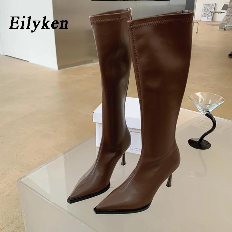 Fashion Eilyken Sexy Pointed Toe High Heels Women Knee-High Boots Spring Autumn Shoes Slim Elastic Fabric  Modern Long Botas Mujer