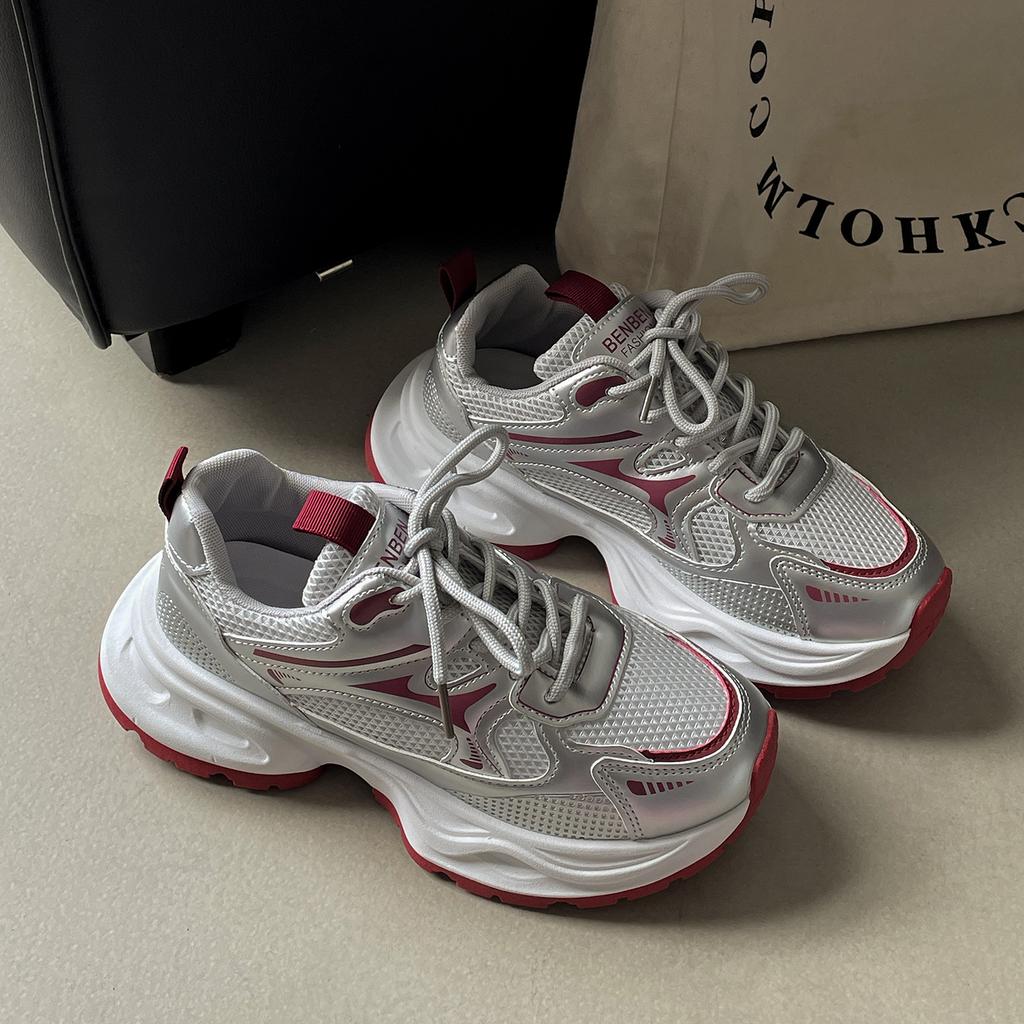 Queen Fan American Retro Silver Platform Dad Shoes Women's 2025 New Summer Thin Height-increasing Casual Sports Shoes