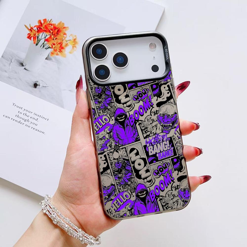 Fashion Cartoon Graffiti Phone Case For iPhone 17 16 15 14 13 12 11 Pro Max Air Matte Laser Aurora Shockproof Funda