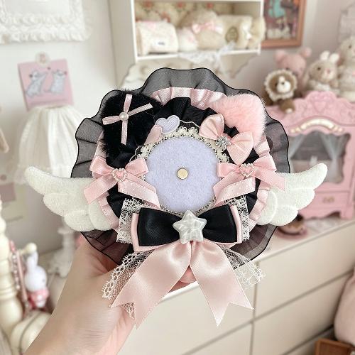 5.8cm Creative Design Kawaii Badge Pin Displaying Holder Sweet Lace Star Protector with Lanyard Fashoin Badge Clip Cover Case