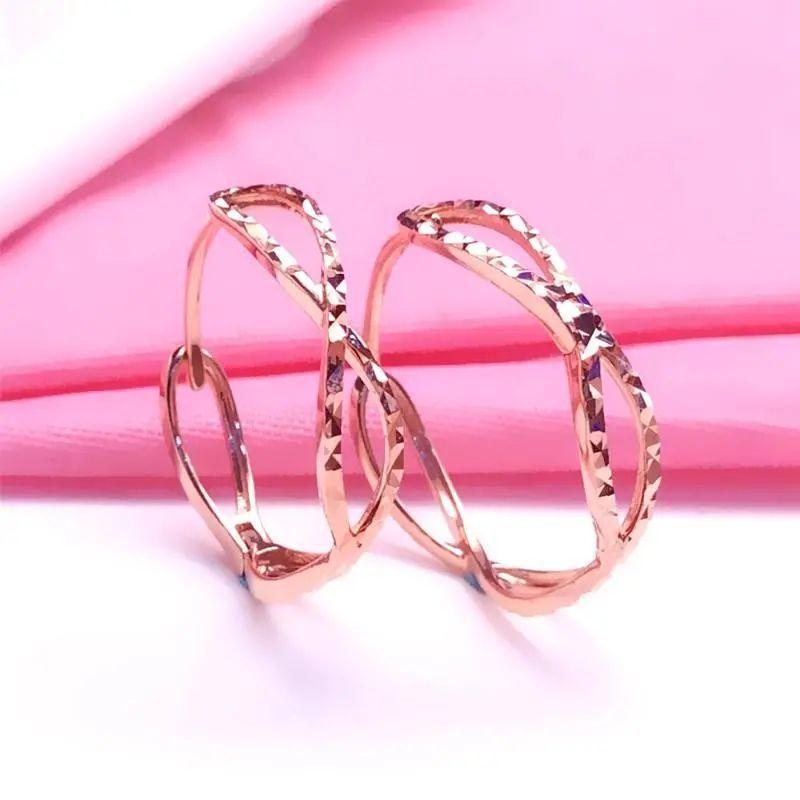 Фиолетовые Золотые Полые Круглые Серьги Простой Стиль Классические Покрытые Розовым Золотом Цветные Золотые Серьги