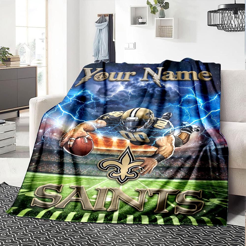 Name Custom New Orleans Saints Logo Print Flannel Blanket High Quality Warm Comfortable Cover for All Seasons Perfect for Gifts Home Decor