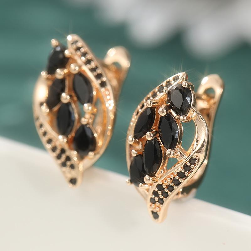 

Gorgeous Gold Color Black CZ Hoops Earrings Woman Geometric Horse Eye Style Party Daily Wear