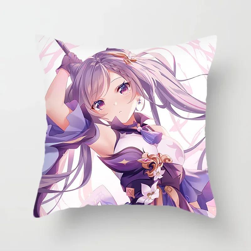 Genshin Impact Anime Kawaii Girl Print Pillowcase Living Room Sofa Bedroom Cushion Cover Cosplay Anime Pillowcase Gift