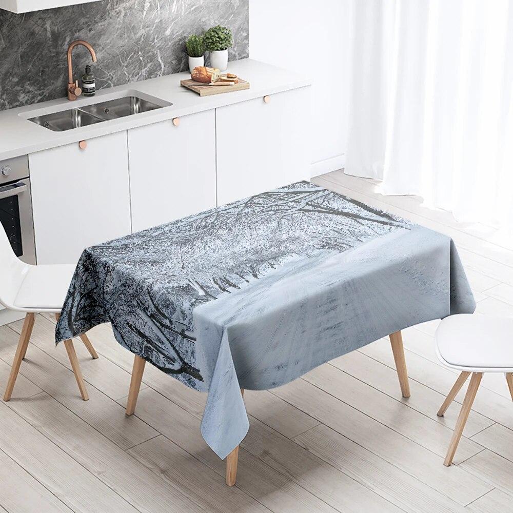 Winter Snow Tablecloth Beautiful  Anti-fouling Waterproof Rectangular Kitchen Table Home Decoration