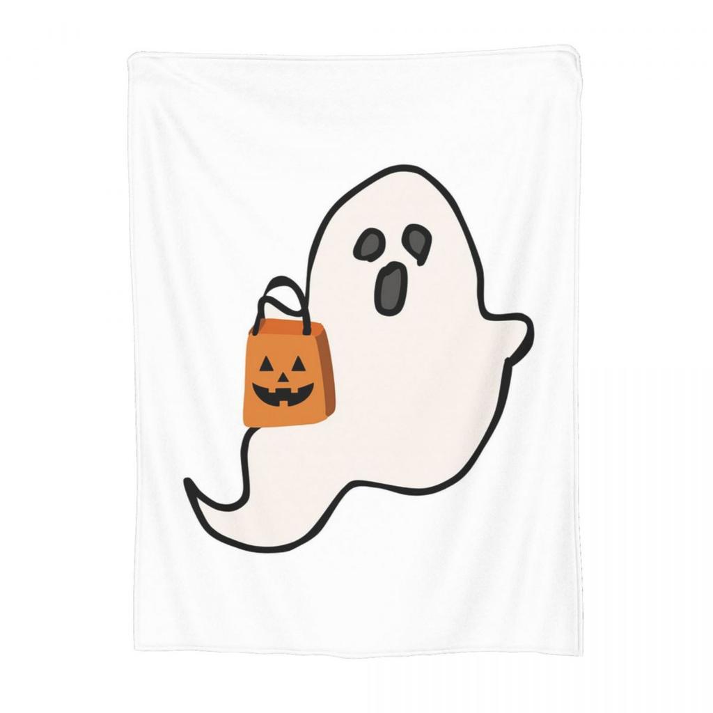 TrickorTreat Ghost Cute Halloween Ghost With Pumpkin Bag Blankets Soft Warm Flannel Throw Blanket Cover Travel Home Couch