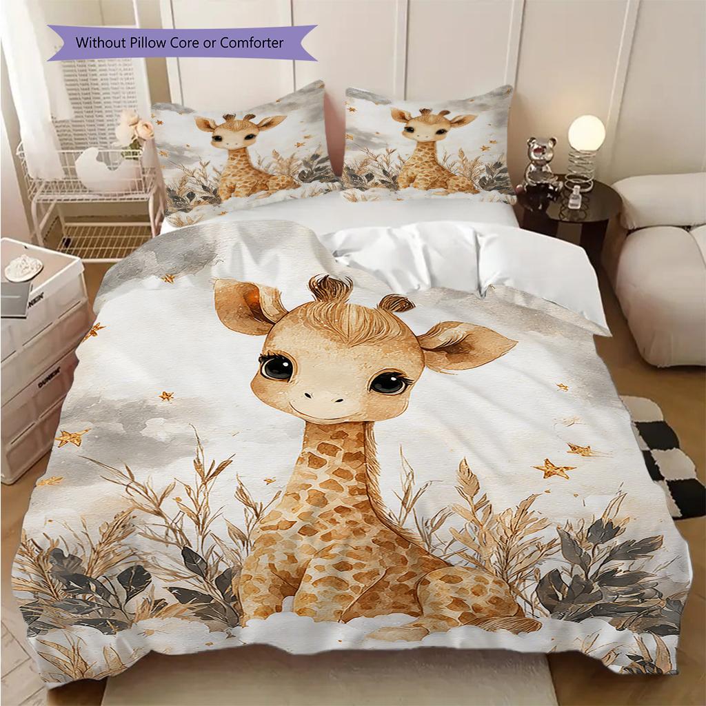 Giraffe Pattern Bedding Quilt Set Quilt Cover Pillowcase Home Decoration Birthday Gift (1 * duvet cover + 2 * pillowcase, without core)