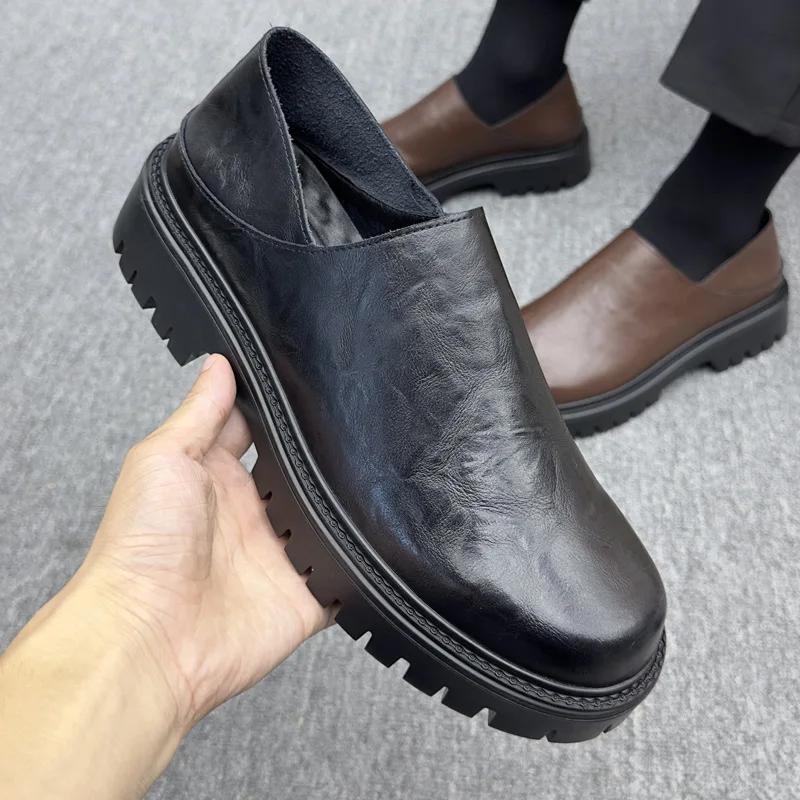 Fashion New Designer Cow Leather Dress Shoes for Men Fashion Casual Platform Men's Loafers Shoes Spring Soft-soled Chelsea Boots Male