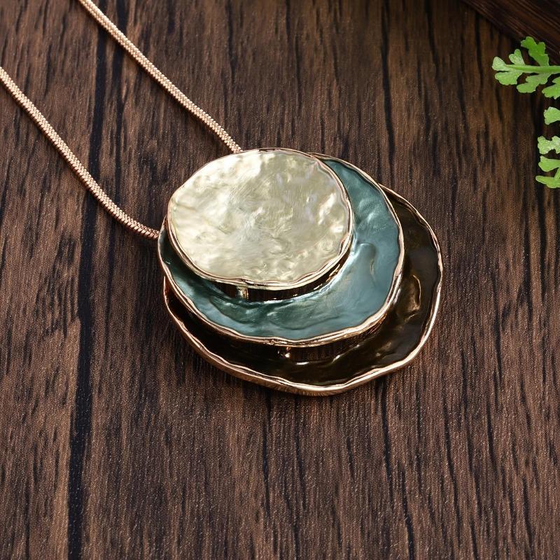 2Pcs/set Multilayer Pendant Jewelry Vintage Boho Jewelry Set Zinc Alloy Enamel Multilayer Round Pendant Necklace and Earrings Elegant Fashion