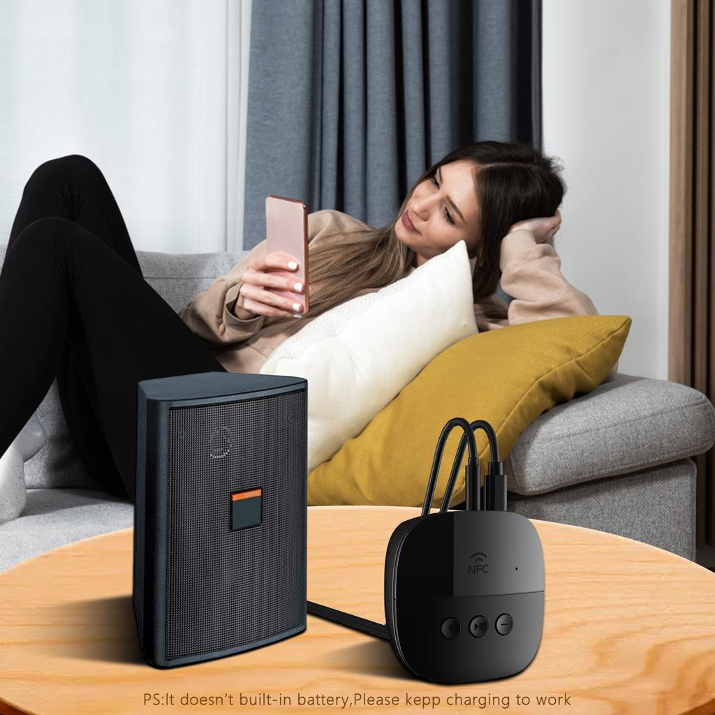 Audio-Empfänger Bluetooth 5.3 3,5 mm AUX-Buchse U-Disk NFC Cinch Musik Drahtlos-Adapter mit Typ-C-Ladeanschluss zum Aufladen des Telefons
