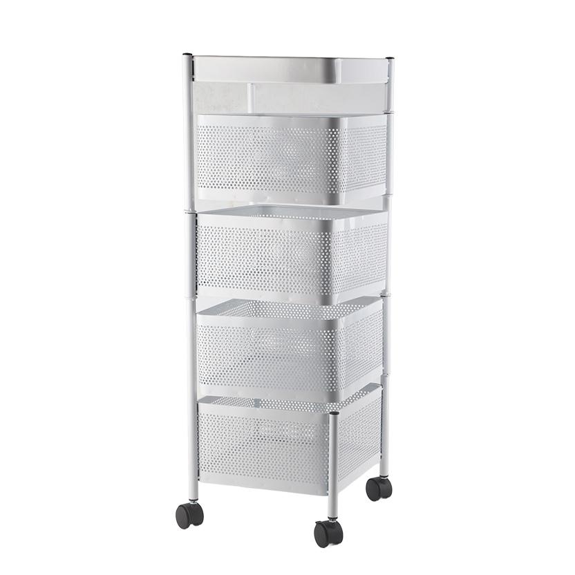 Kitchen Storage Rotatable Rack Stable Metal Revolving Basket with Wheels for Fruit VegetableSquare