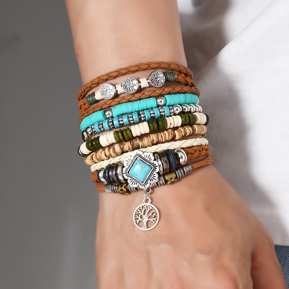 Böhmisches DIY Perlenarmband für Damen Handgefertigter Türkisstein Schmuck Mode Boho Chic Verstellbarer Fußkettchen