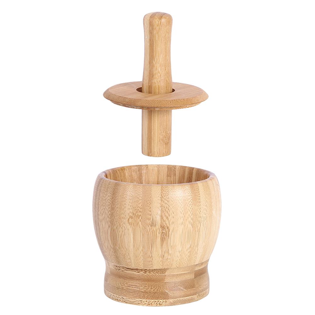 Practical-Multifunctional Bamboo Pounding Garlic Jar,Garlic Press Ginger Spices Grinding Set Herb Spice Masher Kitchen Tool