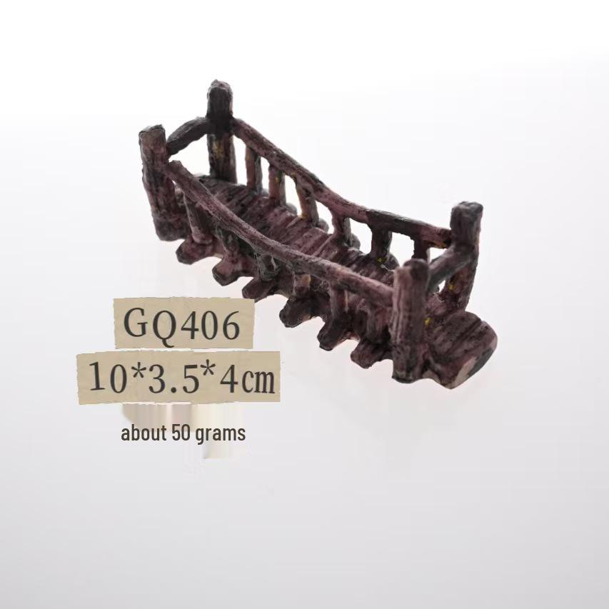Fish Tank Decor: Artificial Mountain & Wooden Suspension Bridge Set