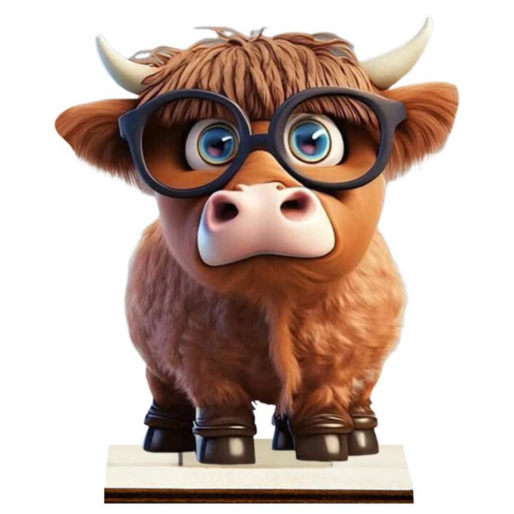 Christmas Ornament Holiday Decoration Ornament Adorable Cartoon Highland Cow Wooden Home Table Ornament with Fine Workmanship