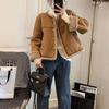 Korean Style Women's Short Winter Fleece-Lined Leather Jacket with Lambswool