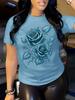 Women's Purple Rose Print Crew Neck Short Sleeve T-Shirt Casual Party Machine Washable Plus Size Top