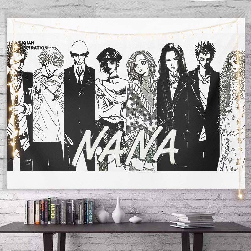 Nana Punk Rock Black  Pink Anime Collage Tapestry Wall Hanging Art Decor for Bedroom Otaku Cozy Study Space Decor