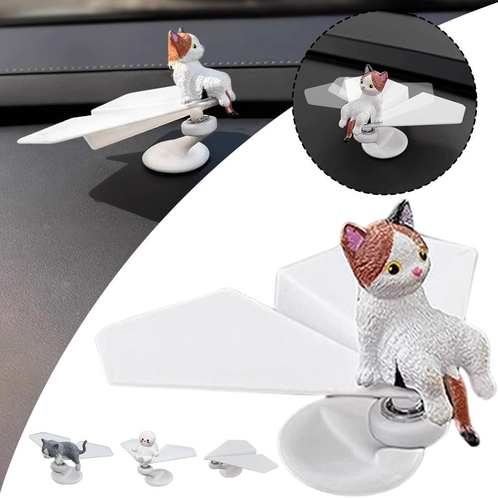 Creative Funny Cat Figurine 360° Rotating Aircraft Interior Accessories Ornaments Center Car Car Console O7J4