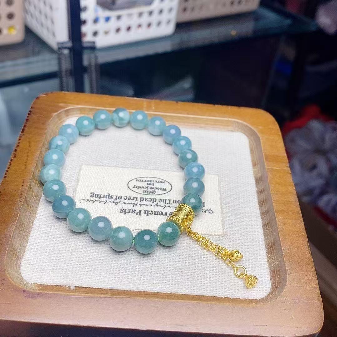 

Blue Jade & Two-Life Joy Accessory Bead Bracelet - Simple, Elegant, Versatile Fashion for Women нефритовий