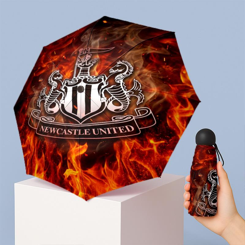Newcastle United Football Pattern Printed Mini 5 Folds 8 Ribs Compact Umbrella Windproof Waterproof Lightweight Portable Folding