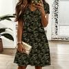 Damen V-Ausschnitt Süße Hyazinthe Floral Übergröße Kurzarm Sommer Locker Kleid